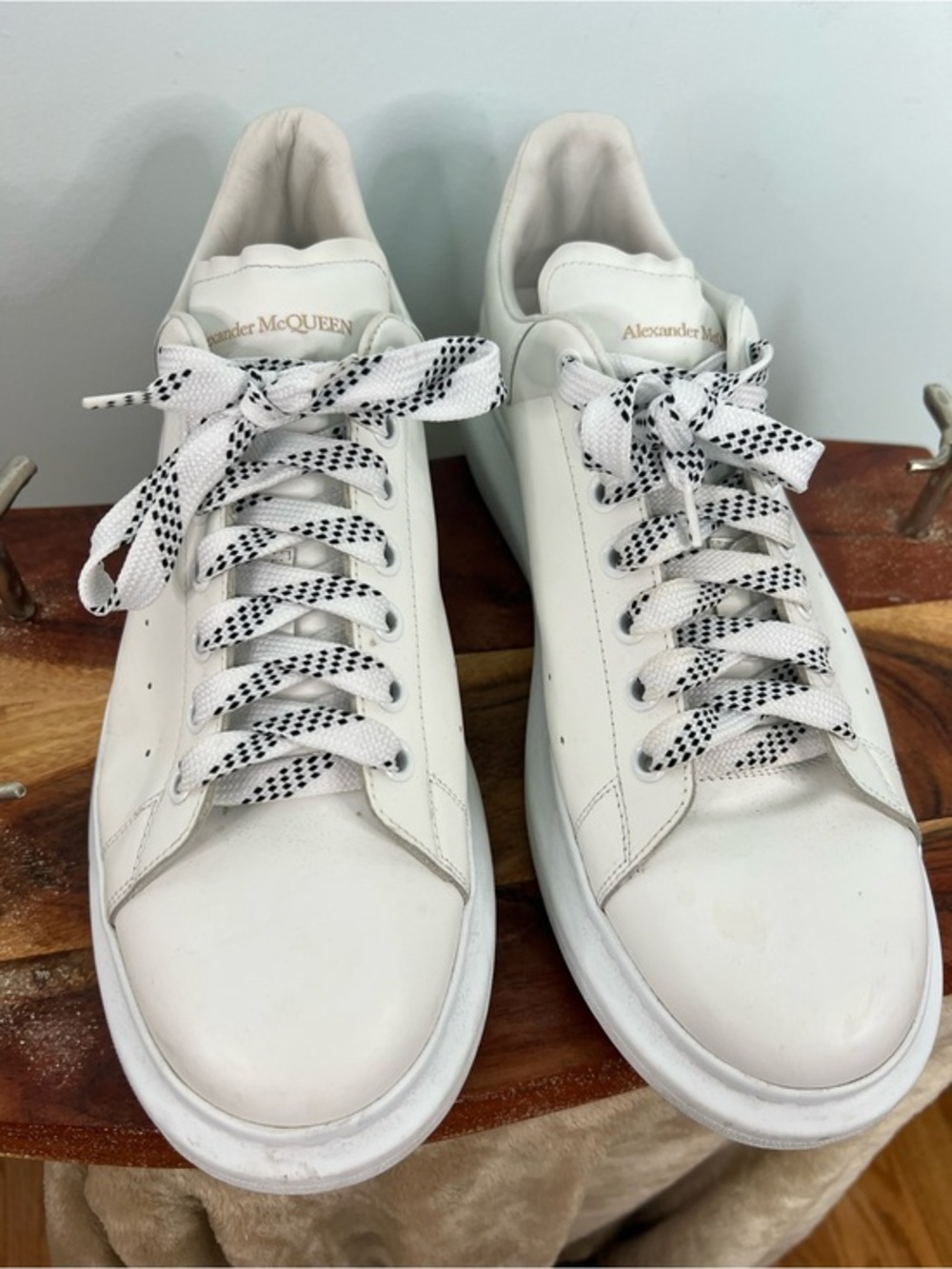 Alexander McQueen White Leather Sneakers with Black-Patterned Laces